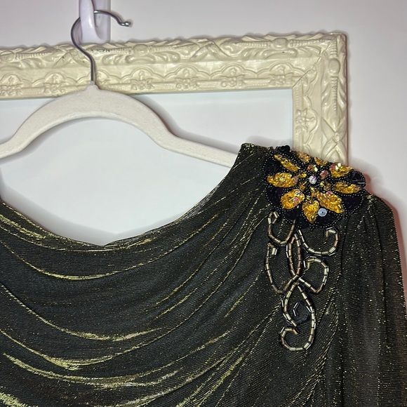 FILIGREE LTD | Vintage 80s Dynasty Glam Draped Sequins Elegant Black Maxi Dress - Picture 3 of 16